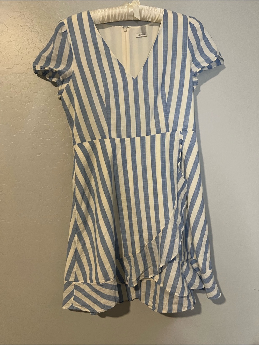 J. Crew Blue and White Vertical Stripe V‑Neck Casual Dress